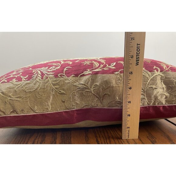 Embroidered Accent Pillow 16" x 21" Feather Bronze Burgundy Tasseled Vibrant - Picture 5 of 8